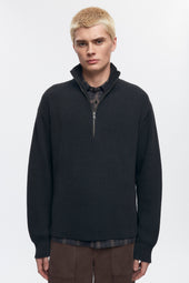 Men's Half Zip Rib Sweater in Black