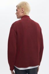 Men's Half Zip Rib Sweater in Coffee Bean/Burgundy