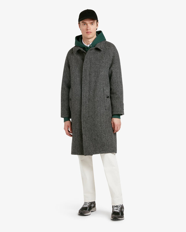 Men's Hynes Harris Tweed® Overcoat Charcoal Herringbone