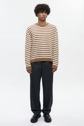 Men's Lightweight Crewneck Sweater in Otter/Marshmallow Stripe