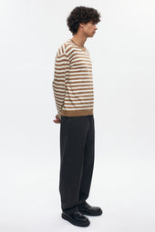 Men's Lightweight Crewneck Sweater in Otter/Marshmallow Stripe