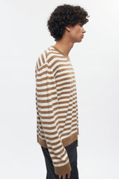 Men's Lightweight Crewneck Sweater in Otter/Marshmallow Stripe