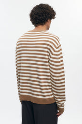 Men's Lightweight Crewneck Sweater in Otter/Marshmallow Stripe