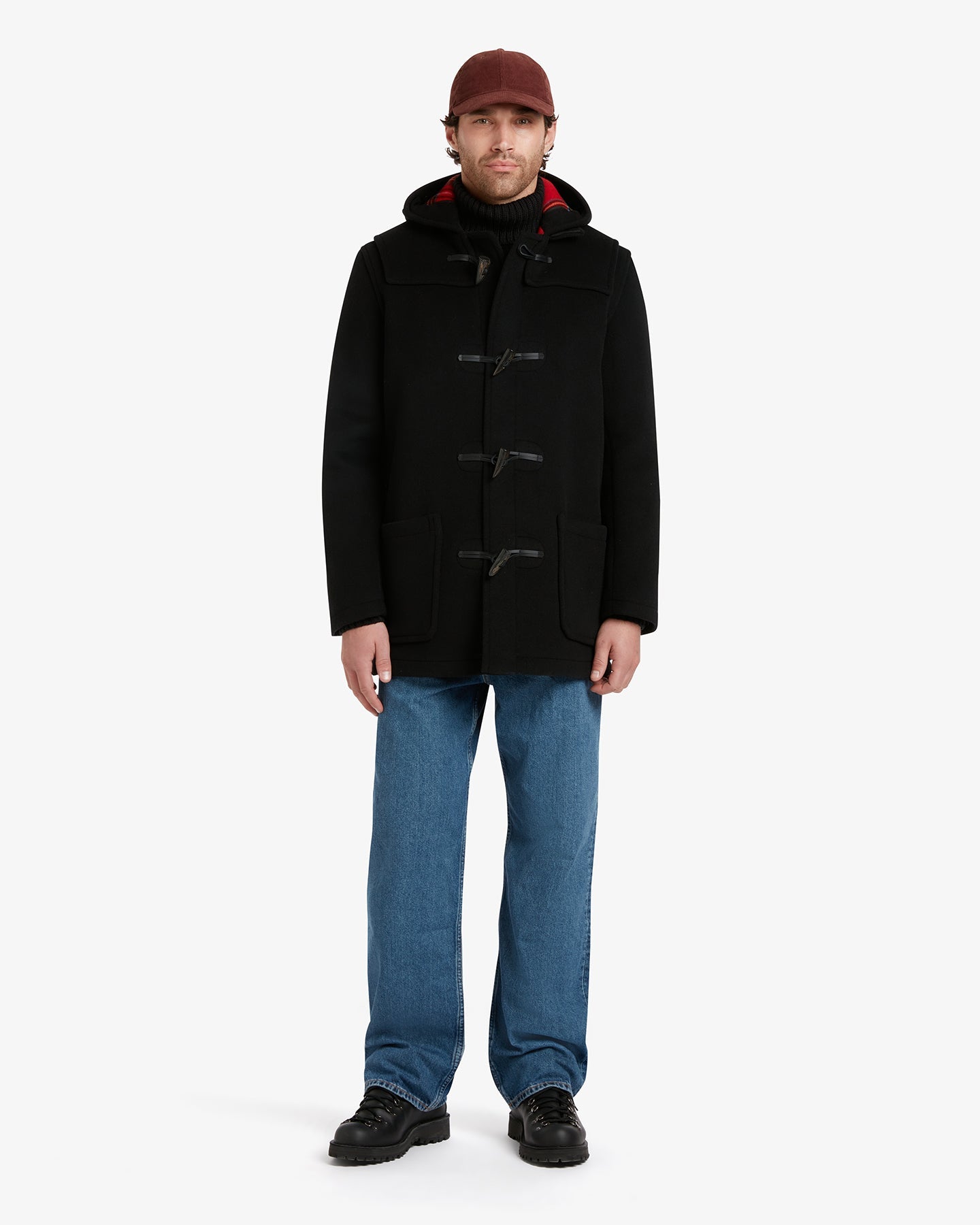 Men's Morris Mid-Length Duffle Coat Black Royal Stewart