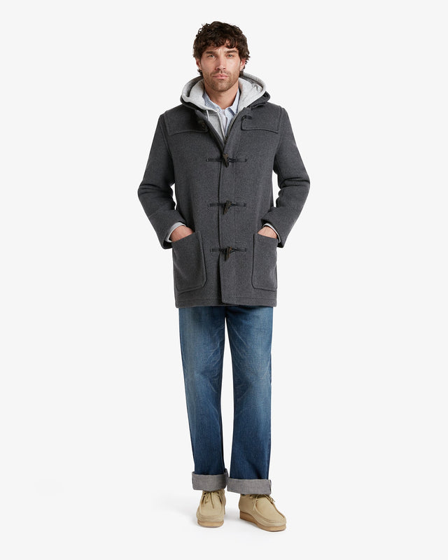 Men's Morris Mid-Length Duffle Coat Grey Black Watch