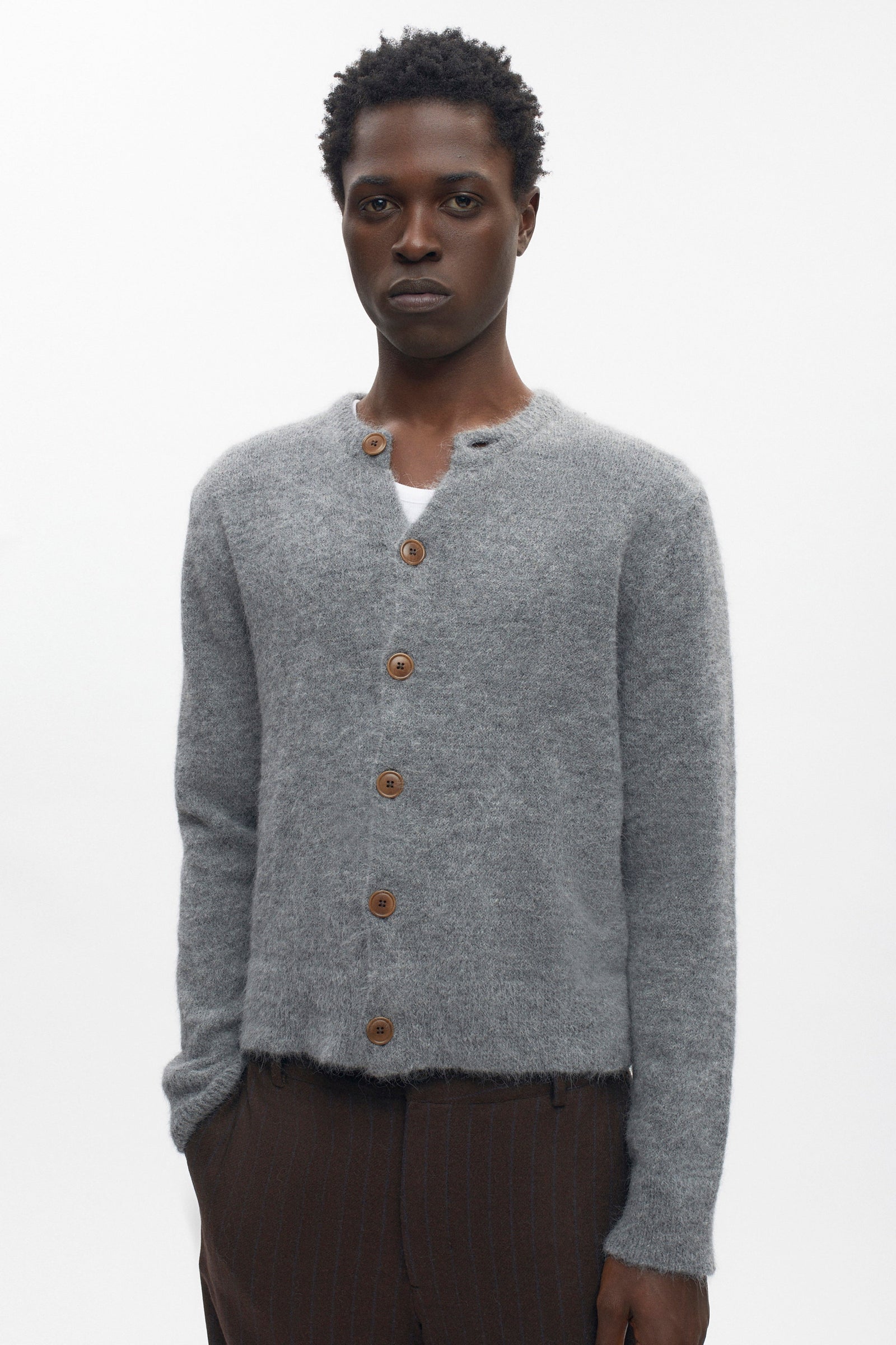 Men's Noor Fuzzy Cardigan in Medium Grey
