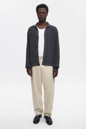 Men's Open Knit Shirt in Charcoal Melange