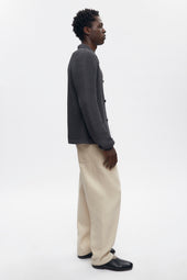 Men's Open Knit Shirt in Charcoal Melange