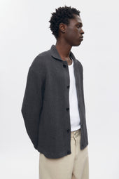 Men's Open Knit Shirt in Charcoal Melange