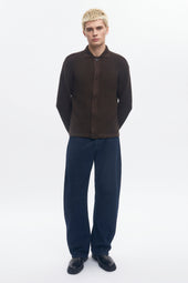 Men's Open Knit Shirt in Coffee Bean Melange