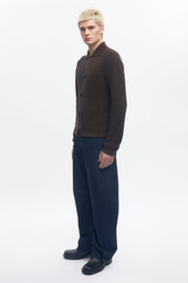Men's Open Knit Shirt in Coffee Bean Melange