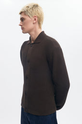 Men's Open Knit Shirt in Coffee Bean Melange