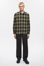 Men's Wool Flannel Shirt in Olive Plaid
