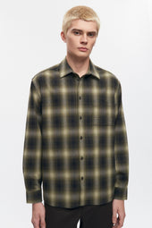 Men's Wool Flannel Shirt in Olive Plaid