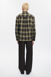 Men's Wool Flannel Shirt in Olive Plaid