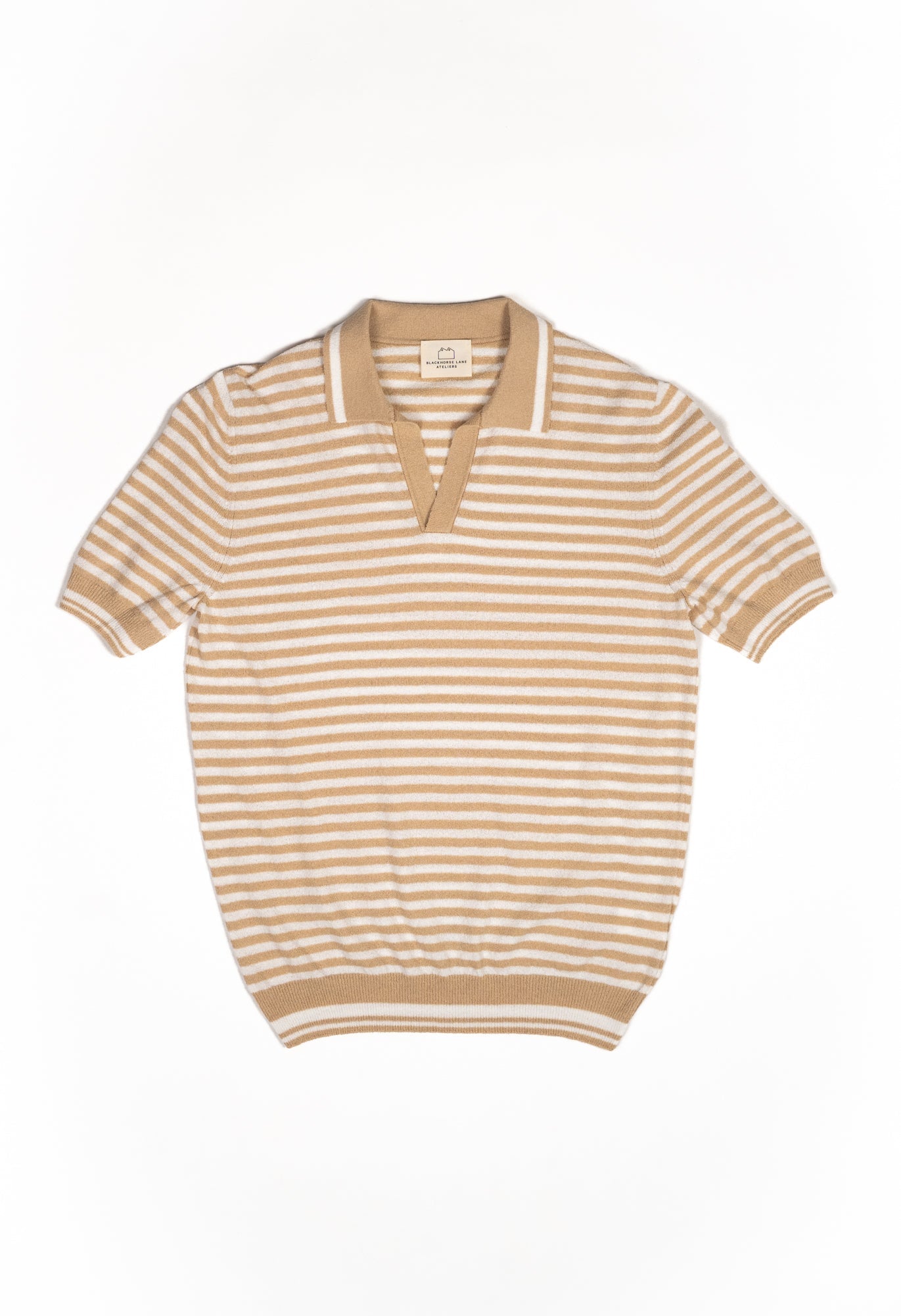 Men's Cotton Towelling Short Sleeve Skipper Polo – Light Brown & White Stripe