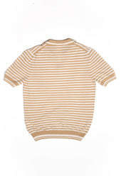 Men's Cotton Towelling Short Sleeve Skipper Polo – Light Brown & White Stripe