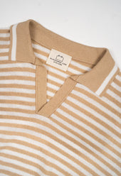 Men's Cotton Towelling Short Sleeve Skipper Polo – Light Brown & White Stripe