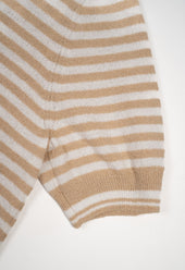 Men's Cotton Towelling Short Sleeve Skipper Polo – Light Brown & White Stripe
