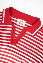 Men's Cotton Towelling Short Sleeve Skipper Polo – Red & White Stripe