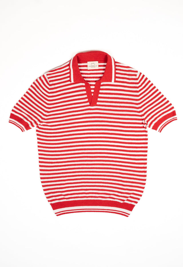 Men's Cotton Towelling Short Sleeve Skipper Polo – Red & White Stripe
