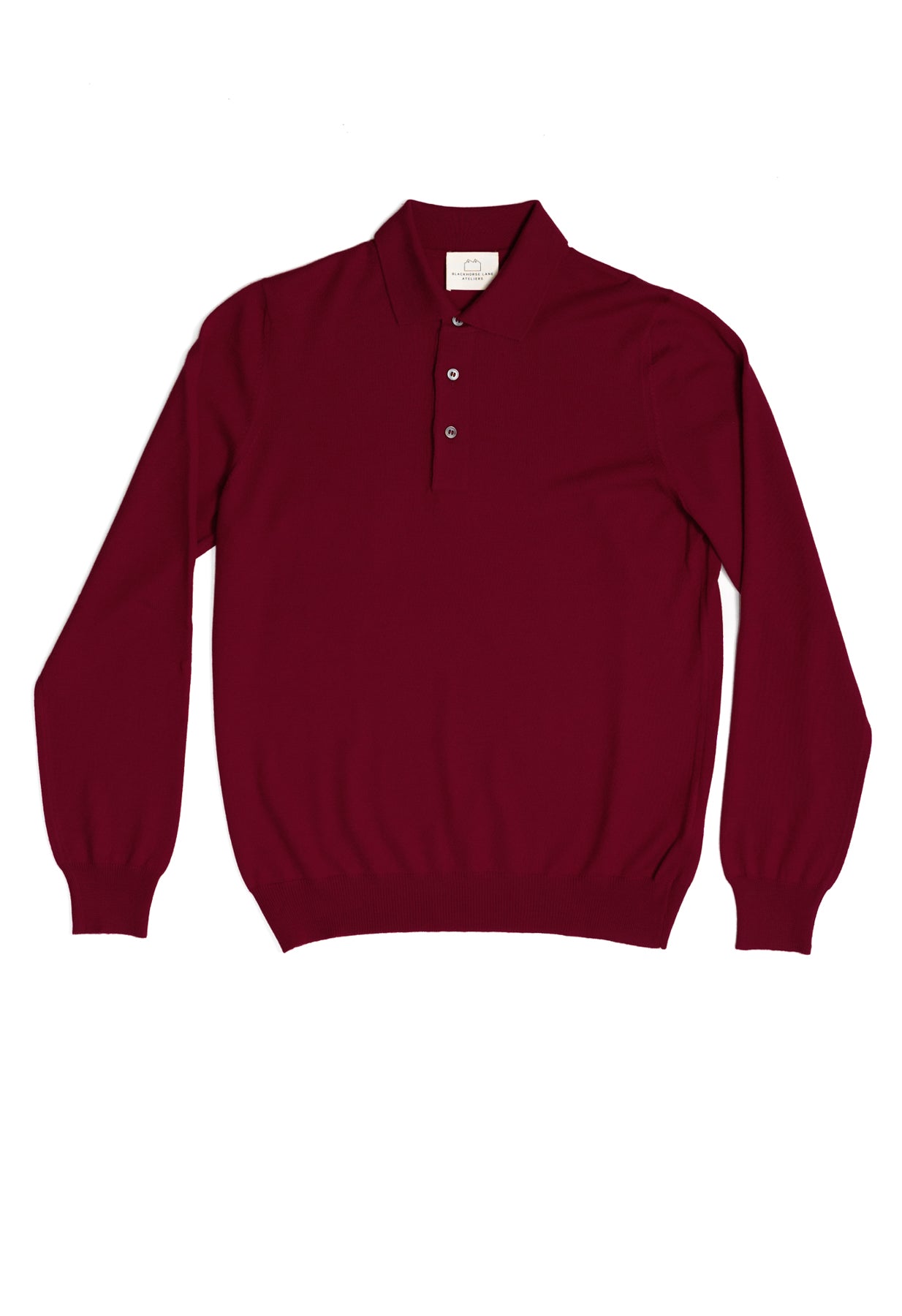 Men's Extra Fine Merino Wool Long Sleeve Polo Burgundy