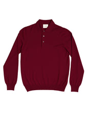 Men's Extra Fine Merino Wool Long Sleeve Polo Burgundy