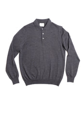 Men's Extra Fine Merino Wool Long Sleeve Polo Grey