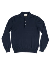 Men's Extra Fine Merino Wool Long Sleeve Polo Navy