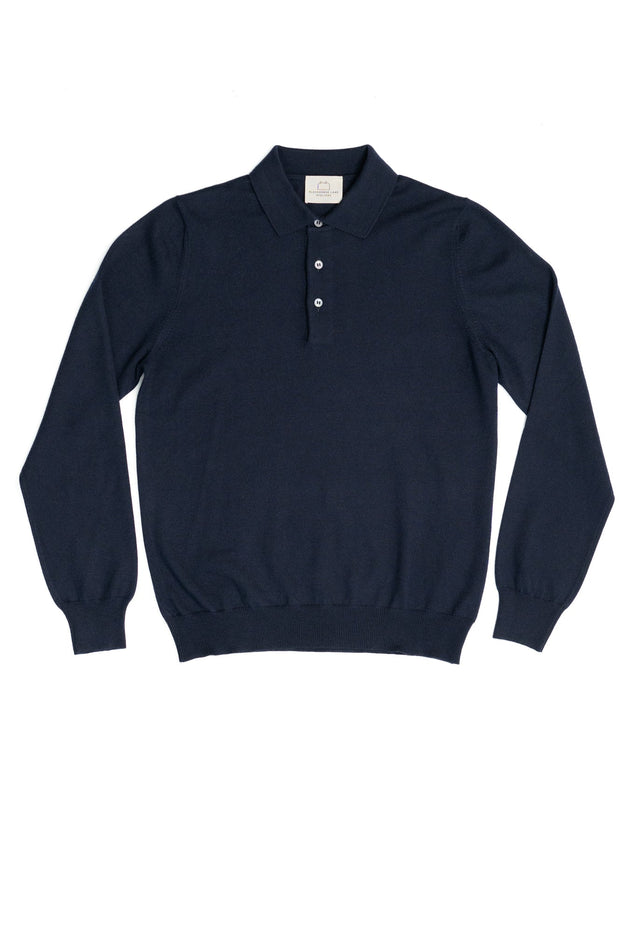 Men's Extra Fine Merino Wool Long Sleeve Polo Navy