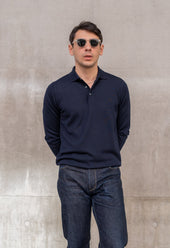 Men's Extra Fine Merino Wool Long Sleeve Polo Navy