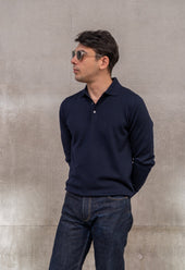 Men's Extra Fine Merino Wool Long Sleeve Polo Navy