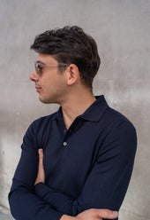 Men's Extra Fine Merino Wool Long Sleeve Polo Navy