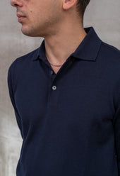 Men's Extra Fine Merino Wool Long Sleeve Polo Navy