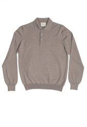 Men's Extra Fine Merino Wool Long Sleeve Polo Stone