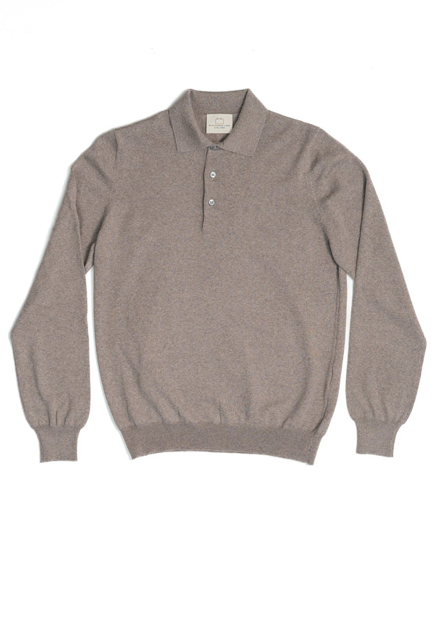 Men's Extra Fine Merino Wool Long Sleeve Polo Stone