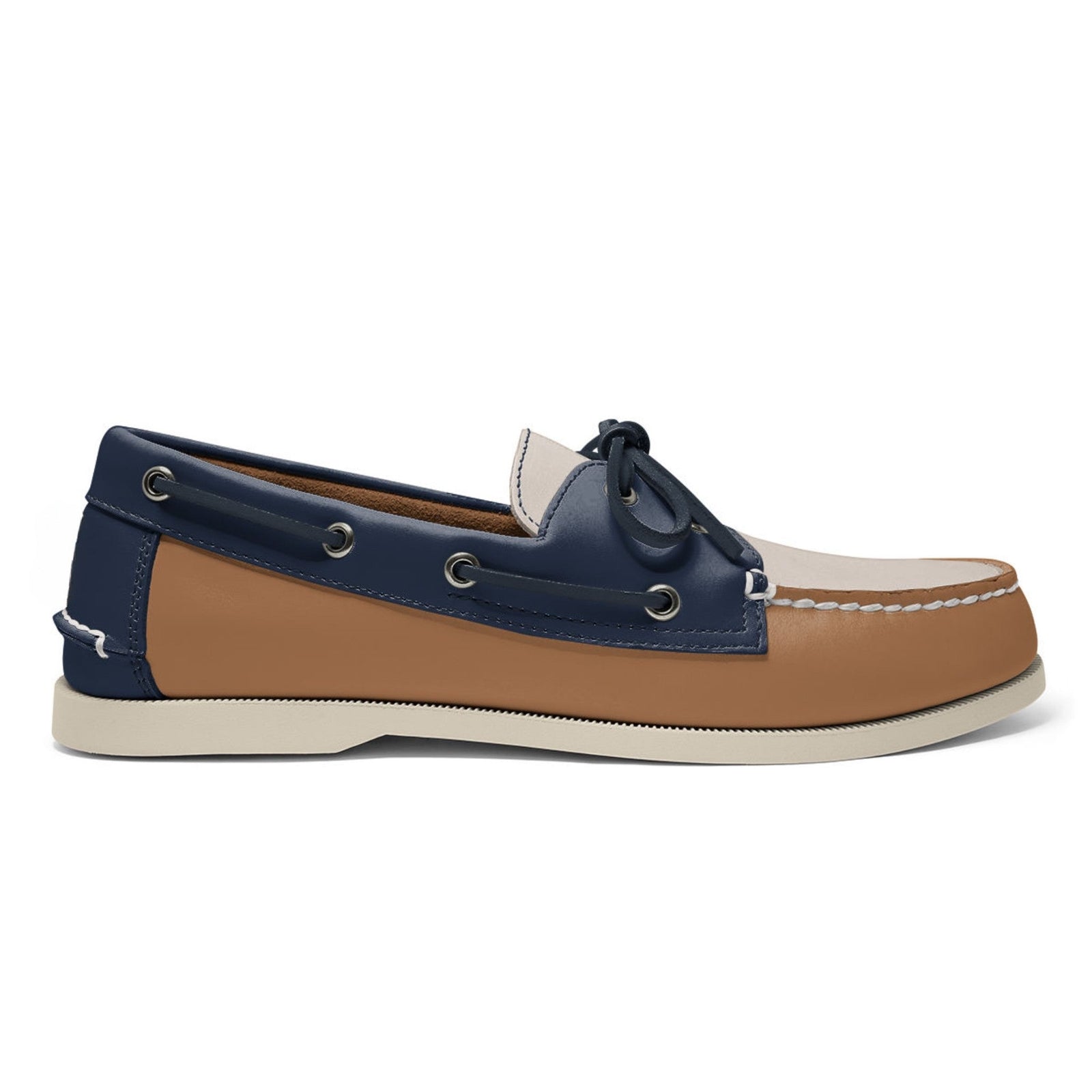 Men’s 2 Eyelet LE Boat Shoe: Tan/Ivory/Navy