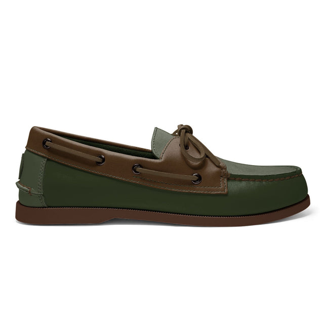 Men’s 2 Eyelet LE Boat Shoe: Dk Green/Brown Brick