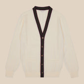 Merino club cardigan in cream purple and green