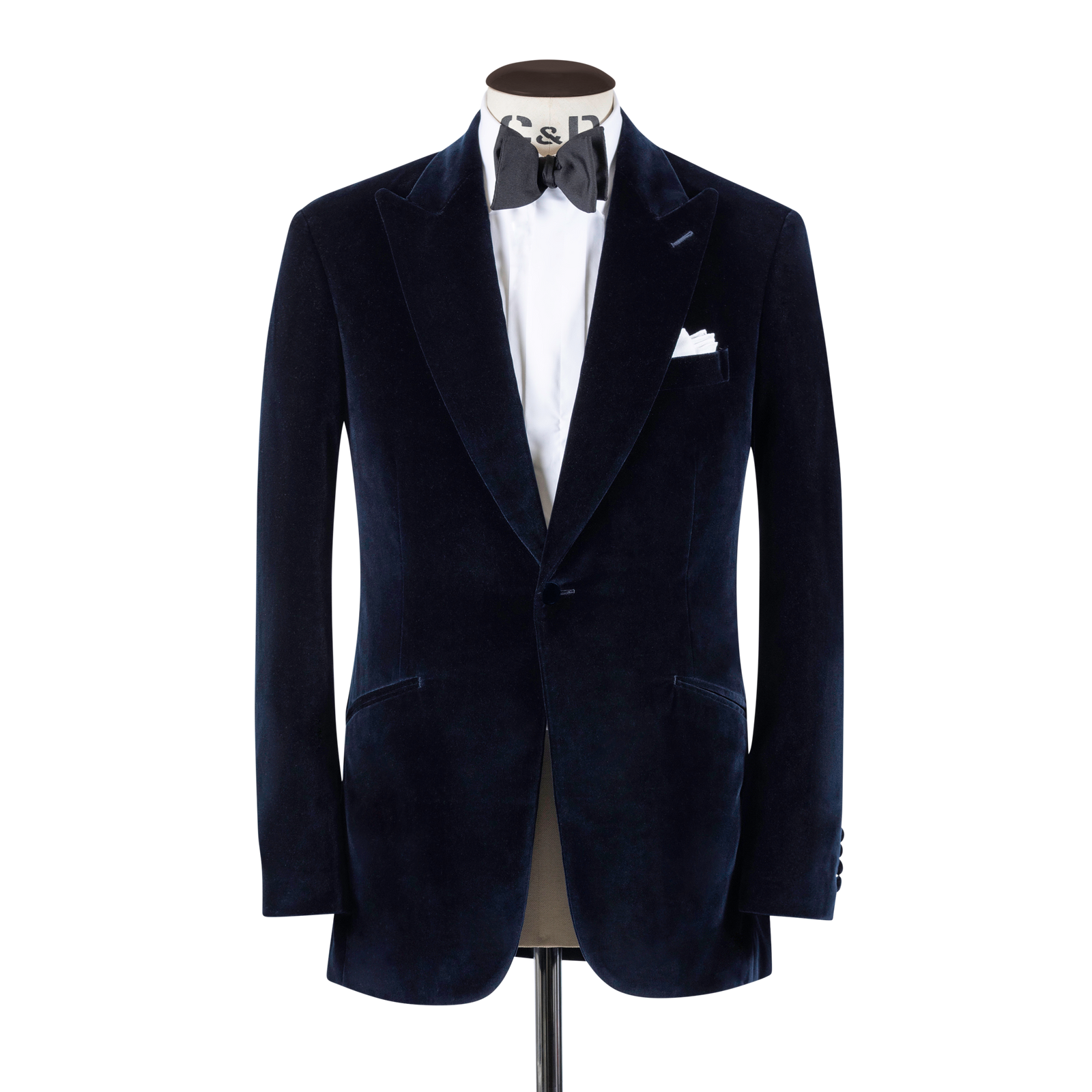 Peak Lapel Jacket In Midnight Blue Velvet