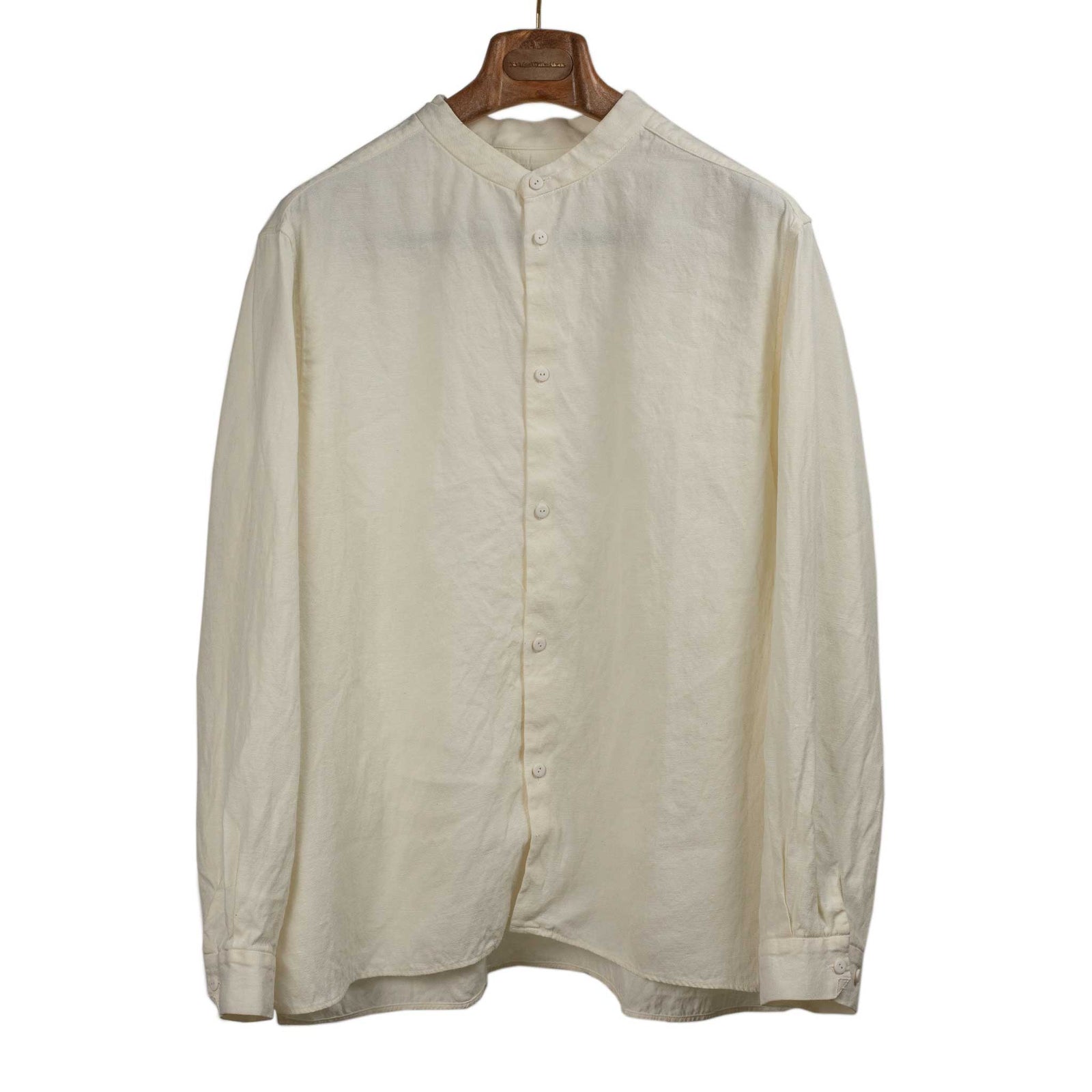 Band Collar Shirt In Japanese Paper And Hemp Twill