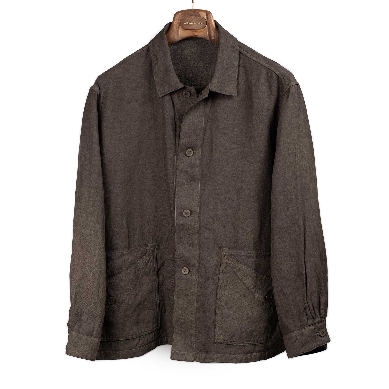 Chore Coat In Dark Naturally Dyed Japanese Paper And Hemp