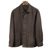 Chore coat in dark walnut naturally dyed Japanese paper and hemp