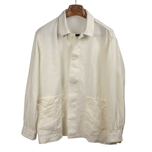Chore coat in white Japanese paper and hemp