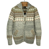 Chamula hand-knit Fair Isle zipper cardigan in Pearl Grey wool