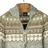 Chamula Hand Knit Fair Isle Zipper Cardigan In Pearl Grey Wool