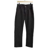 Slim straight jeans in black and striped bull denim