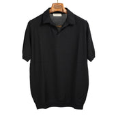 Knit short sleeve skipper polo in black Ice Cotton yarn