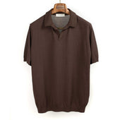 Knit short sleeve skipper polo in brown Ice Cotton yarn
