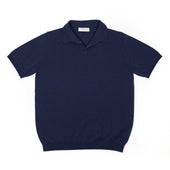 Knit Short Sleeve Skipper Polo In Blue Ice Cotton Yarn